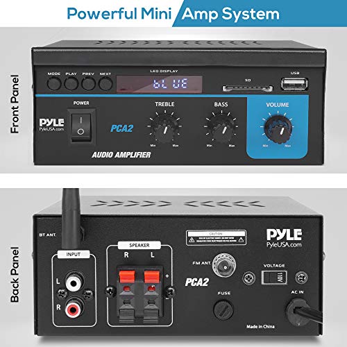 Home Audio Power Amplifier System 2X40W Mini Dual Channel Sound Stereo Receiver Box w/ LED For Amplified Speakers, CD Player, Theater via 3.5mm RCA for Studio, Home Use Pyle PCA2