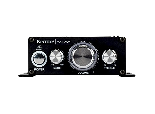 Kinter MA170+ 2-Channel Auto Home Cycle Arcade DIY 2 x 18 W Mini Amplifier Bass Treble RCA Input Audio Mini Amplifier with 12V 3A Power Supply Black