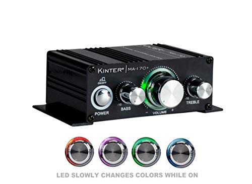 Kinter MA170+ 2-Channel Auto Home Cycle Arcade DIY 2 x 18 W Mini Amplifier Bass Treble RCA Input Audio Mini Amplifier with 12V 3A Power Supply Black