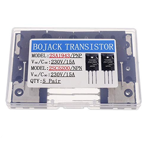 BOJACK 5 Pairs 2SA1943 2SC5200 Amplifier Transistor PNP NPN High Power Black Audio SiliconTransistor TO-3PL (Pack of 10 pcs)