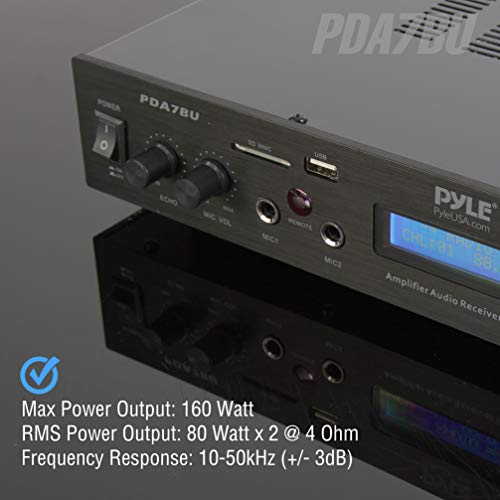Pyle - 5 Channel Rack Mount Bluetooth Receiver, Home Theater Amp, Speaker Amplifier, Bluetooth Wireless Streaming, MP3/USB/SD/AUX/FM Radio, 200 Watt, with Digital ID3 LCD Display from - PDA7BU, Black